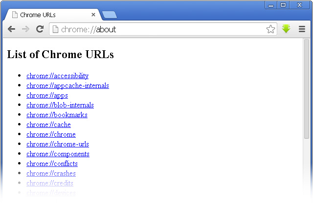 Перечень служебных страниц Chrome (chrome://about/) - Тонкая настройкa Google Chrome